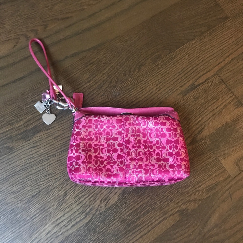 Vintage! Coach Wristlet w/ Charms. Pink & silver